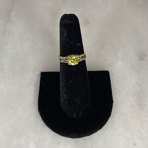 Sterling Silver Ring Marcasite and Peridot-Colored Stone Ring